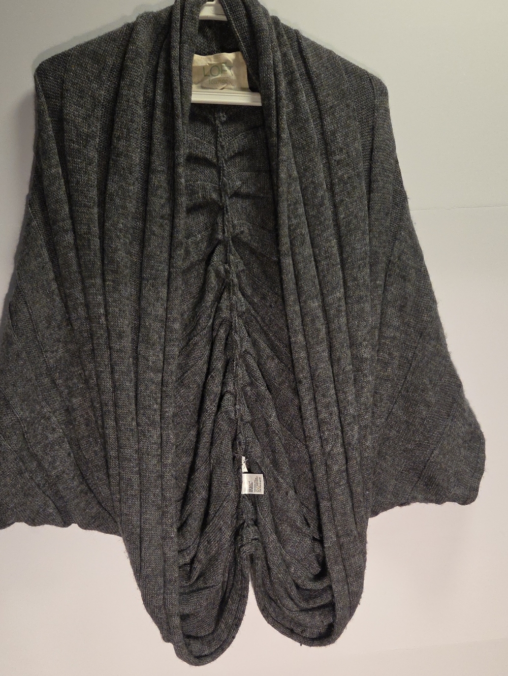 LOFT Dark Gray Ruched Knit Wool Blend Sweater Wrap Size S